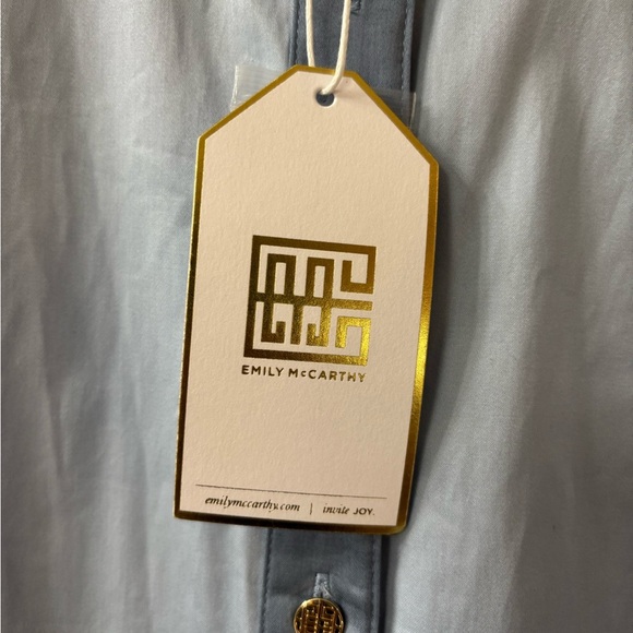 NWT Emily McCarthy Blue Button-Up Blouse with Puff Sleeves - Picture 3 of 5